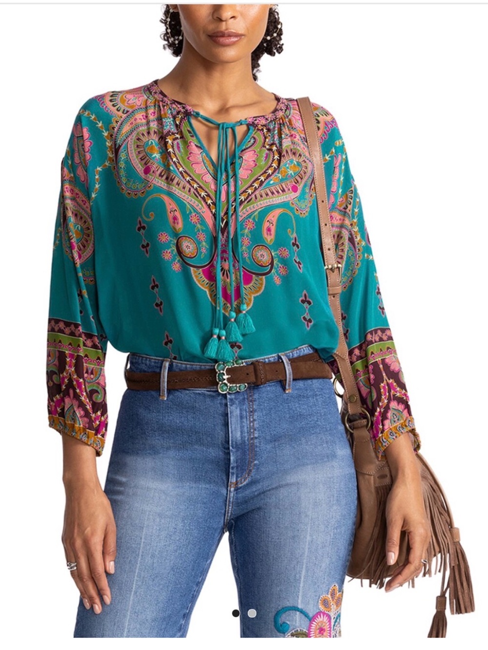 Johnny Was 100% silk Margo Boho Paisley Teal & Pink NWT size large